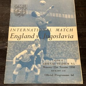 International Match England V Jugoslavia at Arsenal Stadium Programme
