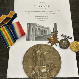 WWI Trio Plaque to an October 1914 Northumberland Fusiliers Casualty