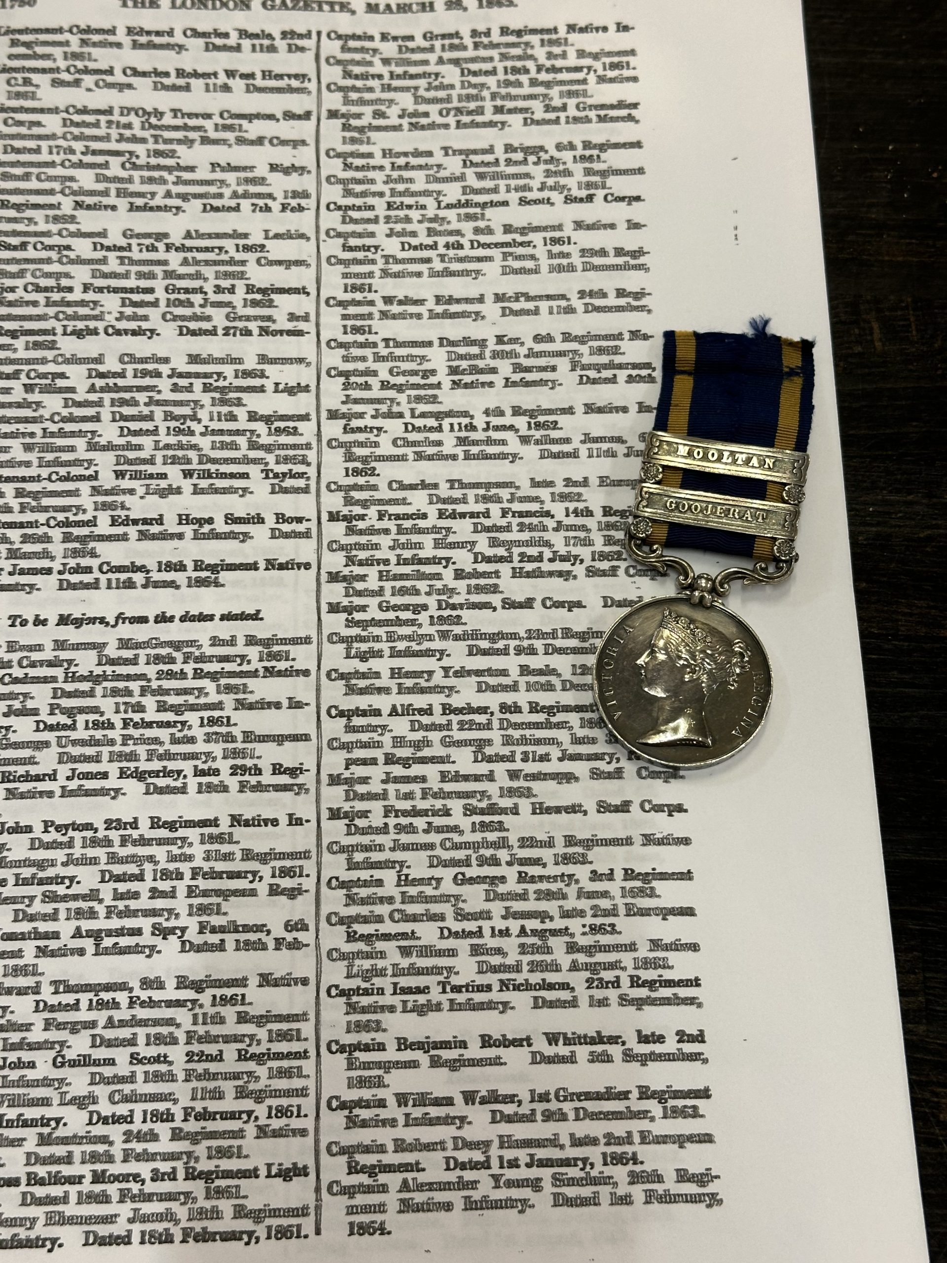 Punjab 1848 Grant , Punjab Medal 1848-49 2 Clasps Goojerat & Molltan , Punjab 1848 Grant scaled, Bygones Shop