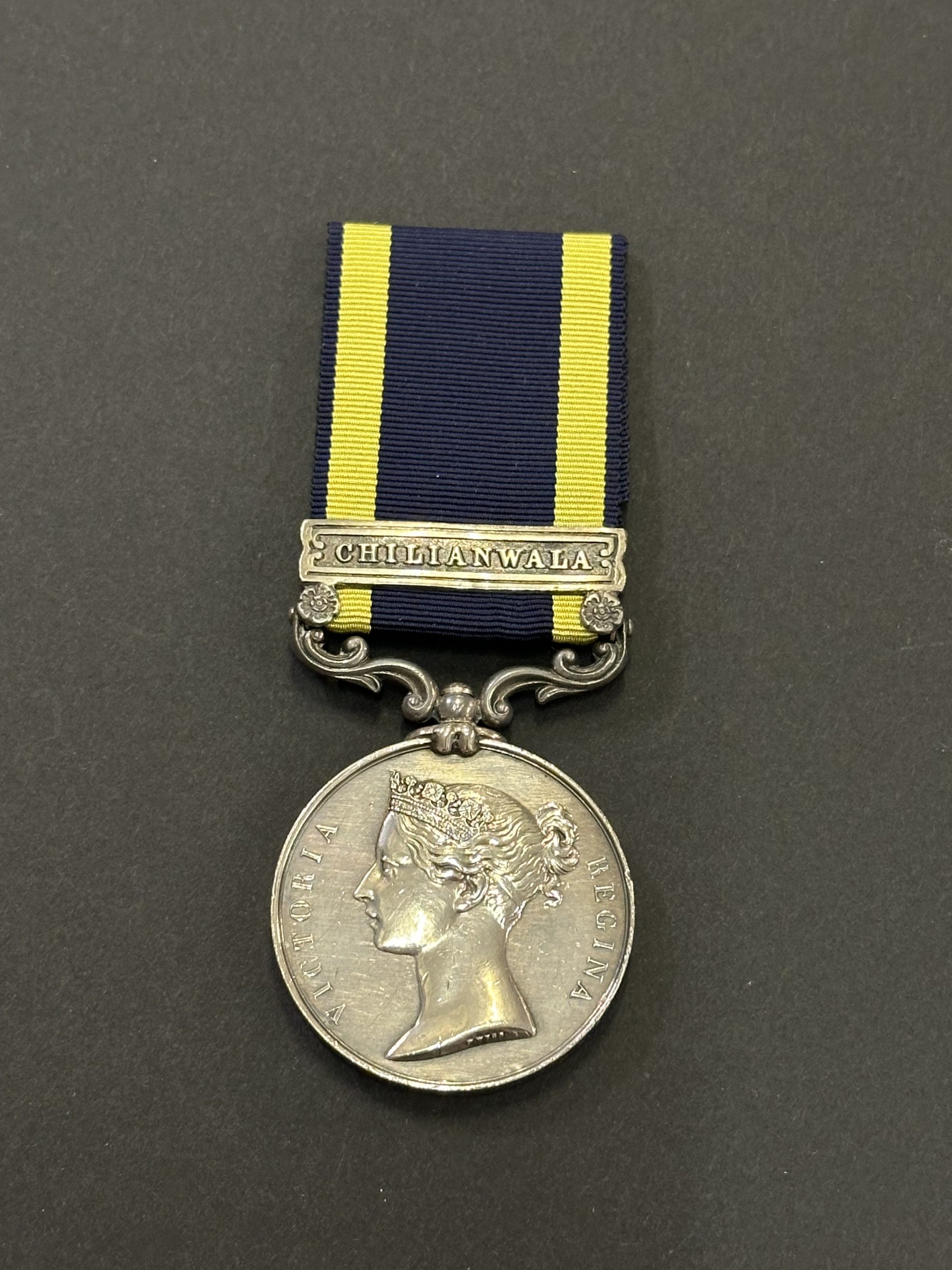 Punjab Medal 1849 Riddle 4 , Punjab Medal 1849 Clasp Chilianwala to a 24th Foot Casualty , Punjab Medal 1849 Riddle 4 scaled, Bygones Shop