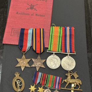 WWII Medals, Cap Badges, Regular Army Certificate of Service Queens Regiment/Signals